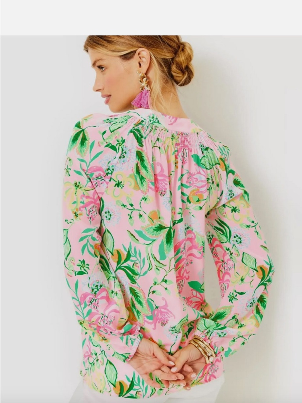 Lilly Pulitzer Elsa Silk Top Via Amore Spritzer Pink Floral Blouse Size S - Picture 2 of 5